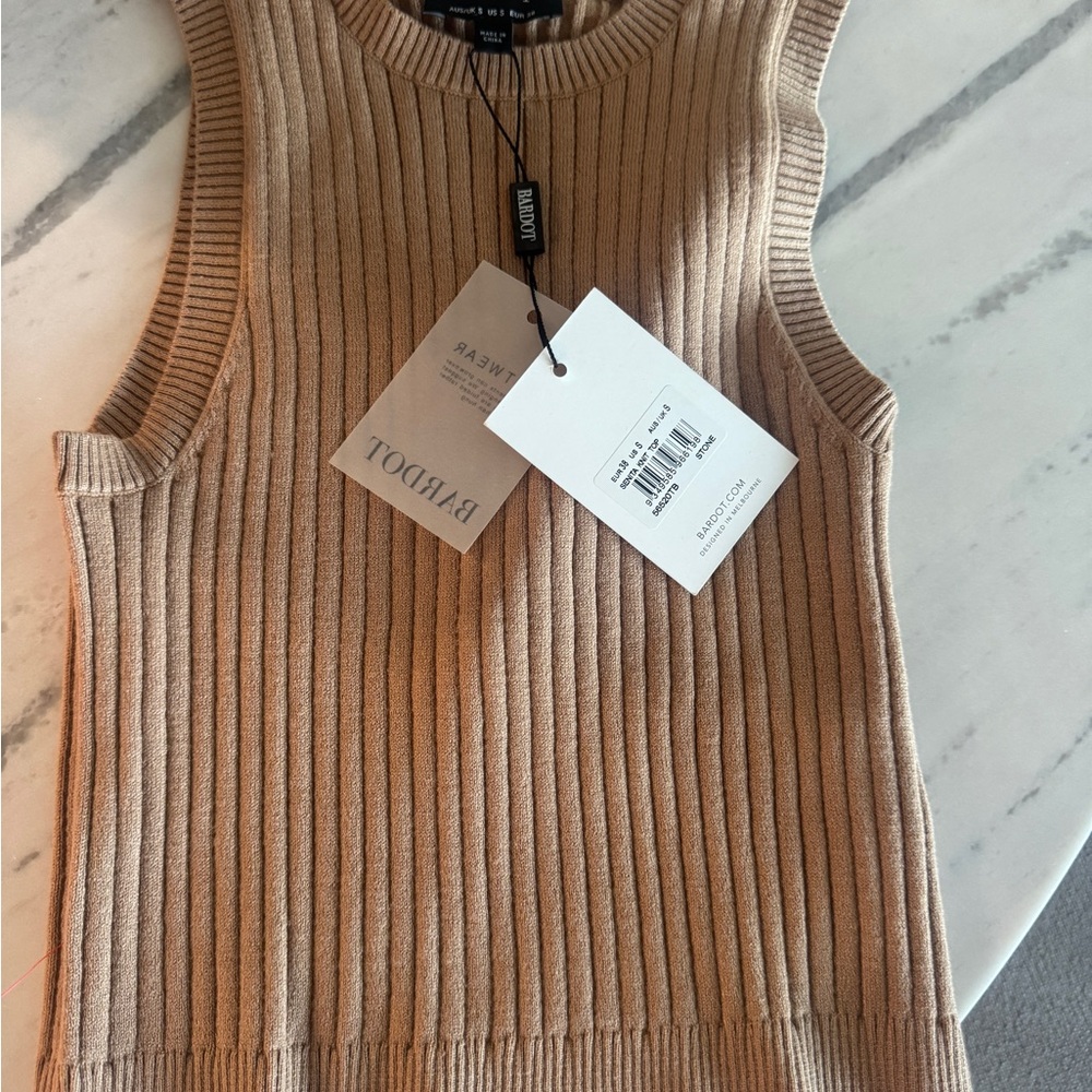 Bardot Beige Ribbed Tank Top